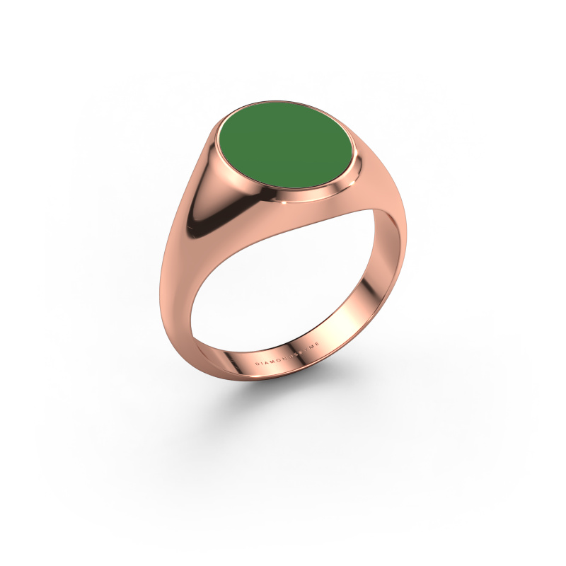 Afbeelding van Zegelring Herman 2 585 rosé goud Groene emaille 12x10 mm