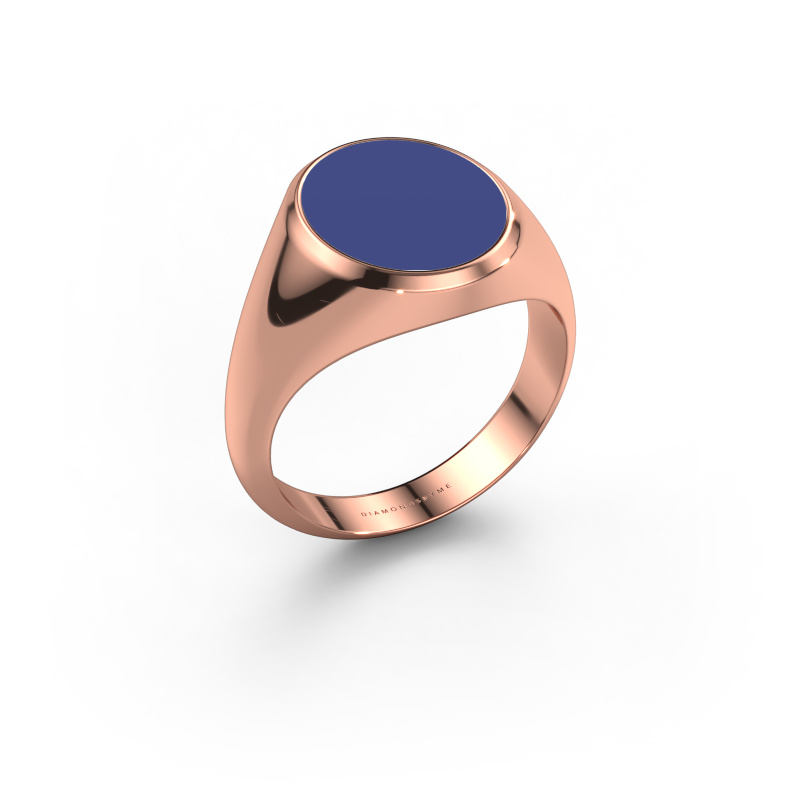 Afbeelding van Zegelring Herman 3 585 rosé goud Blauwe emaille 13x11 mm