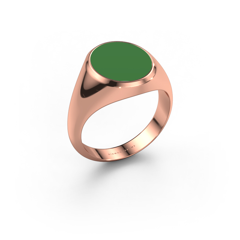 Afbeelding van Zegelring Herman 3 585 rosé goud Groene emaille 13x11 mm
