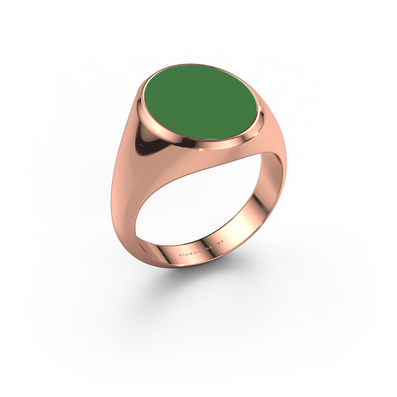 Afbeelding van Zegelring Herman 4 585 rosé goud Groene emaille 15x12 mm