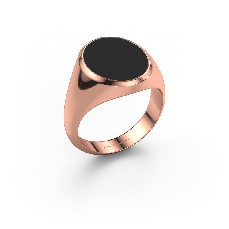 Afbeelding van Zegelring Herman 4 585 rosé goud Zwarte emaille 15x12 mm