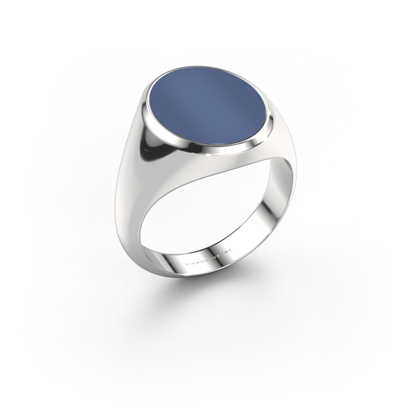 Image de Chevalière Herman 4 585 or blanc Nicolo bleue 15x12 mm