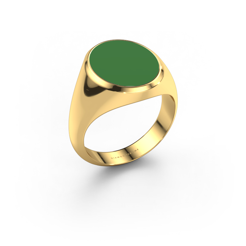 Afbeelding van Zegelring Herman 4 585 goud Groene emaille 15x12 mm