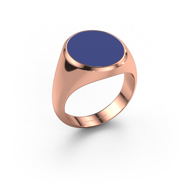 Afbeelding van Zegelring Herman 5 585 rosé goud Blauwe emaille 15x13 mm