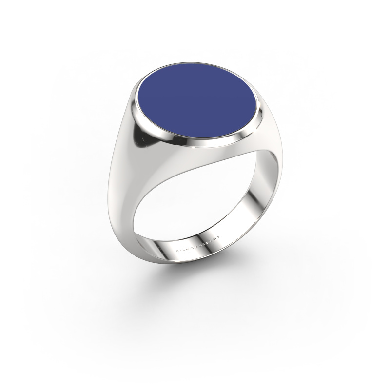 Afbeelding van Zegelring Herman 5 950 platina Blauwe emaille 15x13 mm