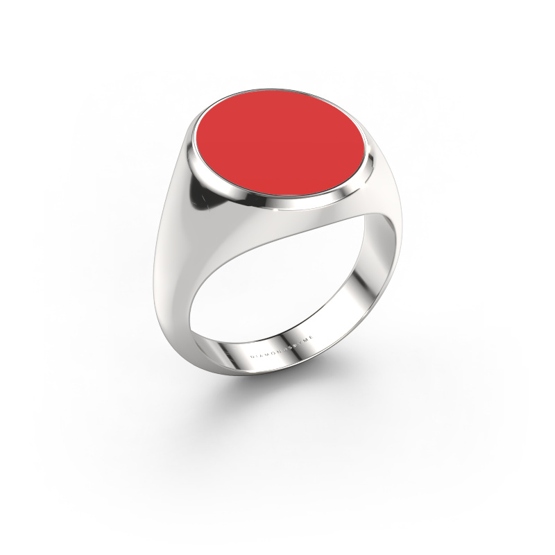 Afbeelding van Zegelring Herman 5 585 witgoud Rode emaille 15x13 mm