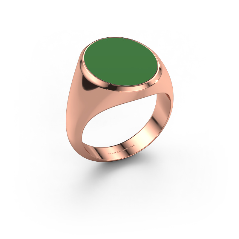 Image of Signet ring Herman 6 585 rose gold Green enamel 16x13 mm
