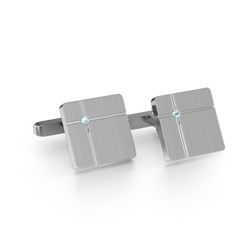 Image of Cufflinks Hilco 585 white gold Aquamarine 2 mm
