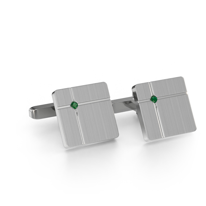Image of Cufflinks Hilco 585 white gold Emerald 2 mm