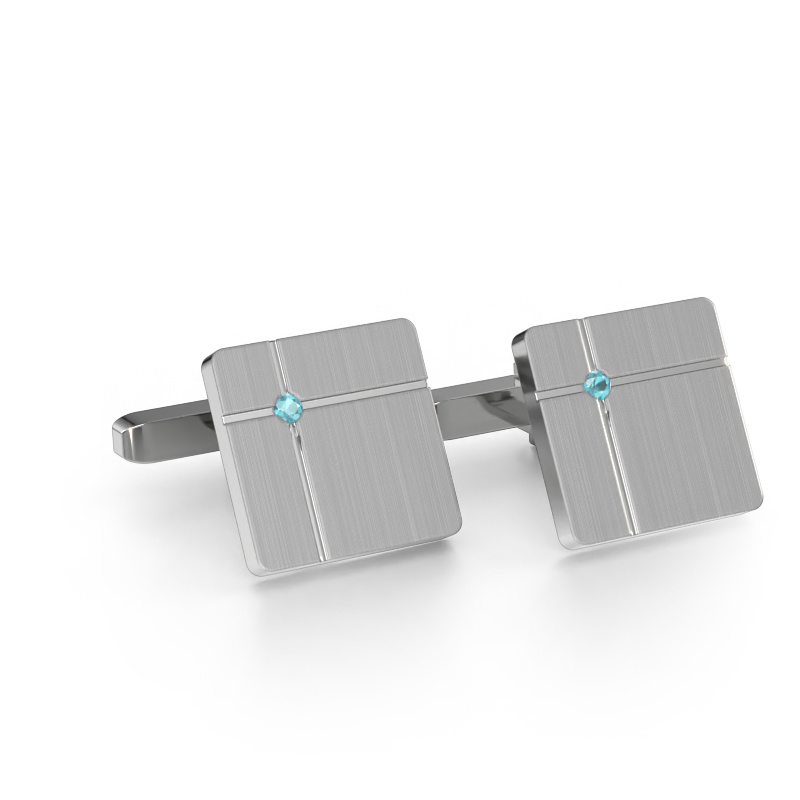 Image of Cufflinks Hilco 585 white gold Blue topaz 2 mm