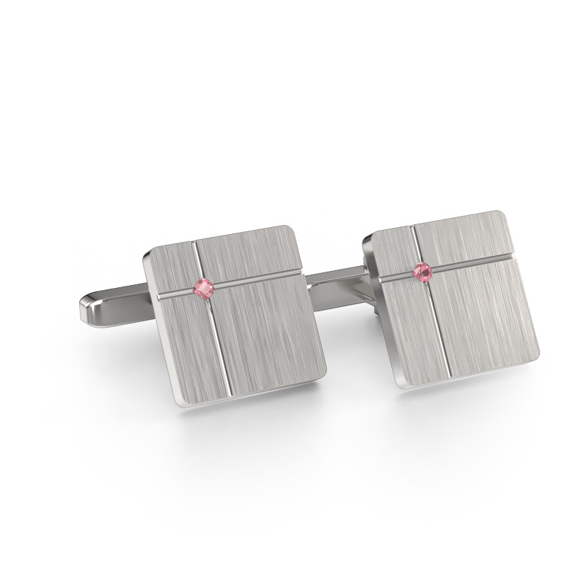 Image de Boutons de manchettes Hilco 585 or blanc Rose tourmaline 2 mm