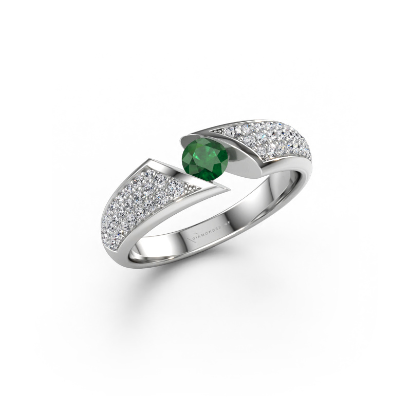Immagine di Anello Hojalien 3 585 oro bianco Smeraldo 4 mm