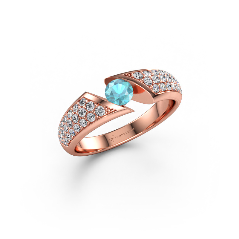 Immagine di Anello di fidanzamento Hojalien 3 585 oro rosa Topazio blu 4.2 mm