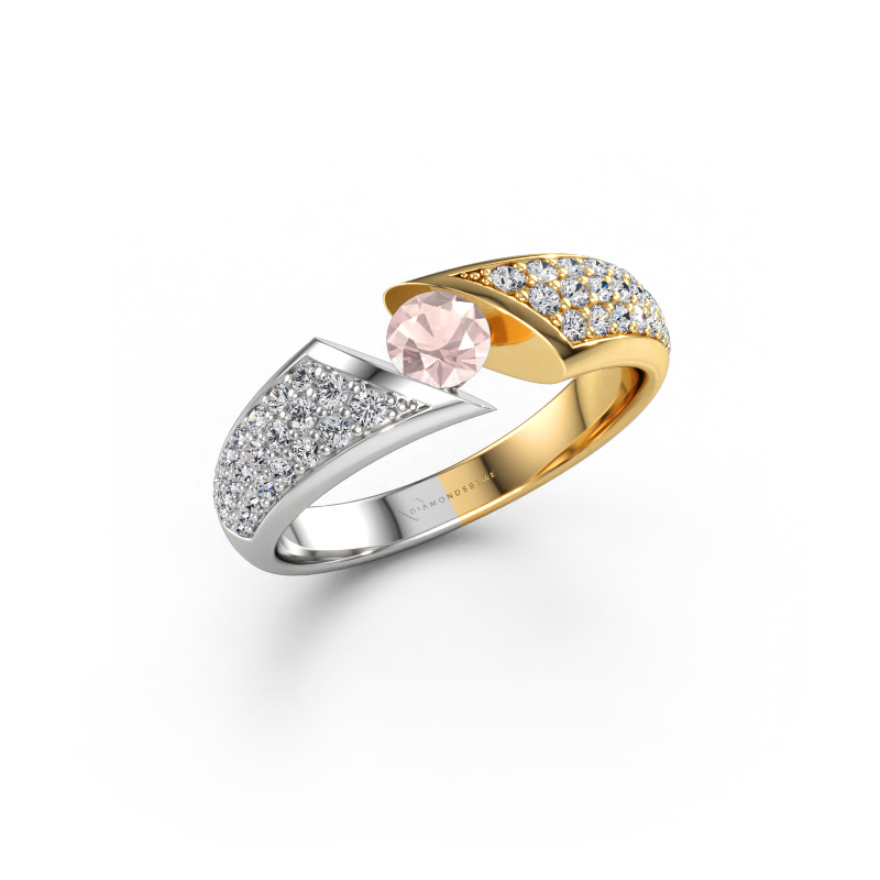 Immagine di Anello di fidanzamento Hojalien 3 585 oro bianco Morganite champagne 4.2 mm