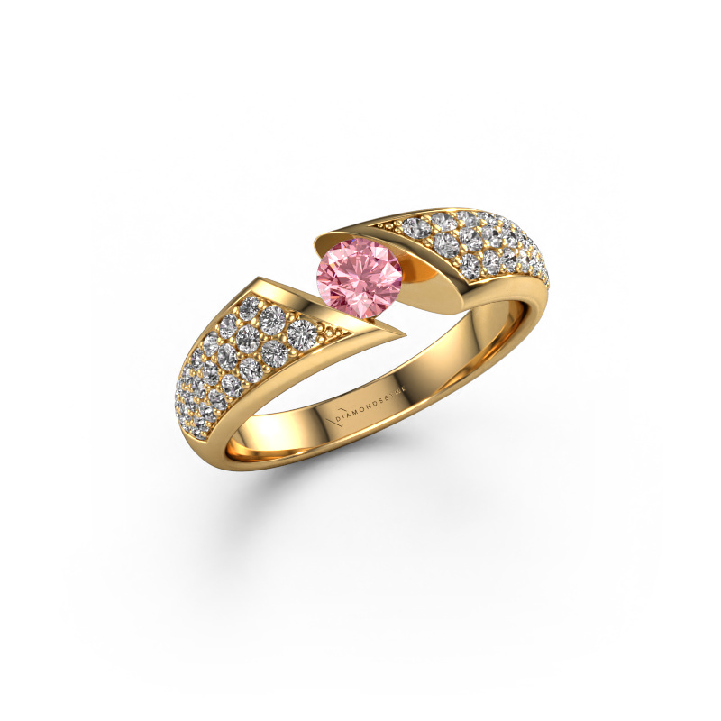Image de Bague de fiançailles Hojalien 3 585 or jaune Diamant synthétique roze 4.2 mm