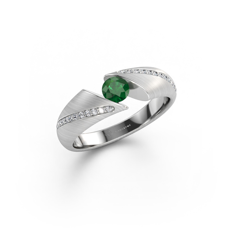 Immagine di Anello di fidanzamento Hojalien 2 585 oro bianco Smeraldo 4.2 mm