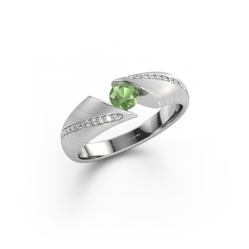 Immagine di Anello Hojalien 2 585 oro bianco Tormalina verde 4.2 mm