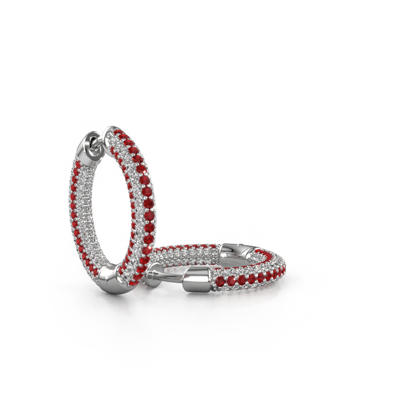 Image of Hoop earrings Hope 13mm 585 white gold Ruby 1 mm
