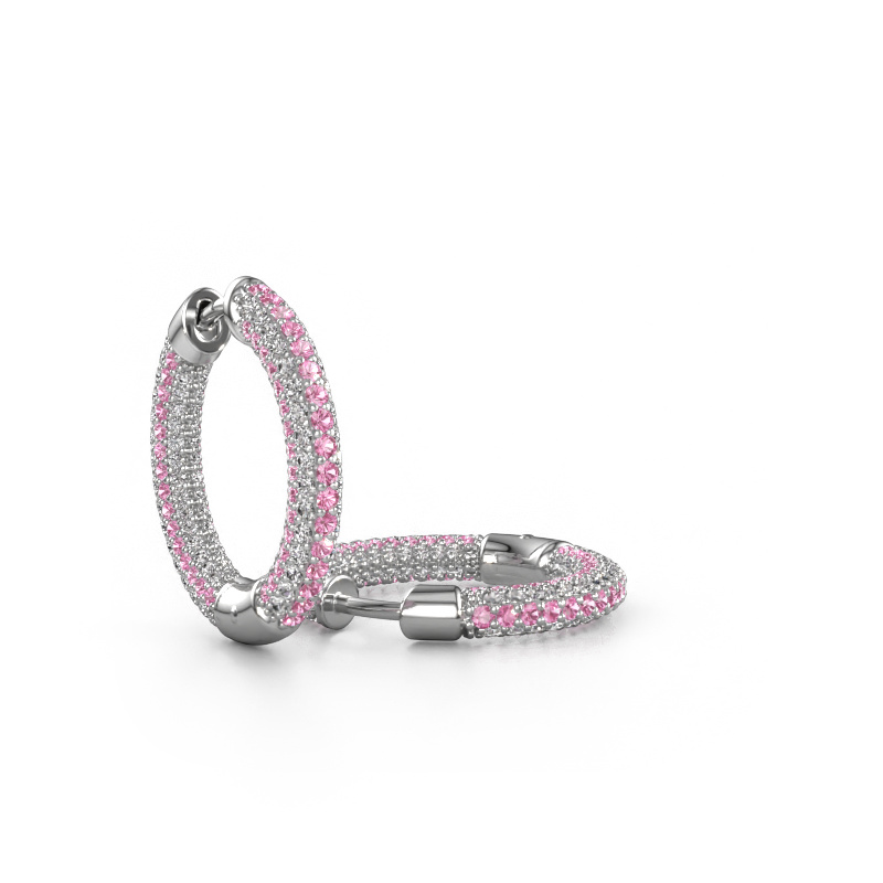 Image of Hoop earrings Hope 13mm 585 white gold Pink sapphire 1 mm