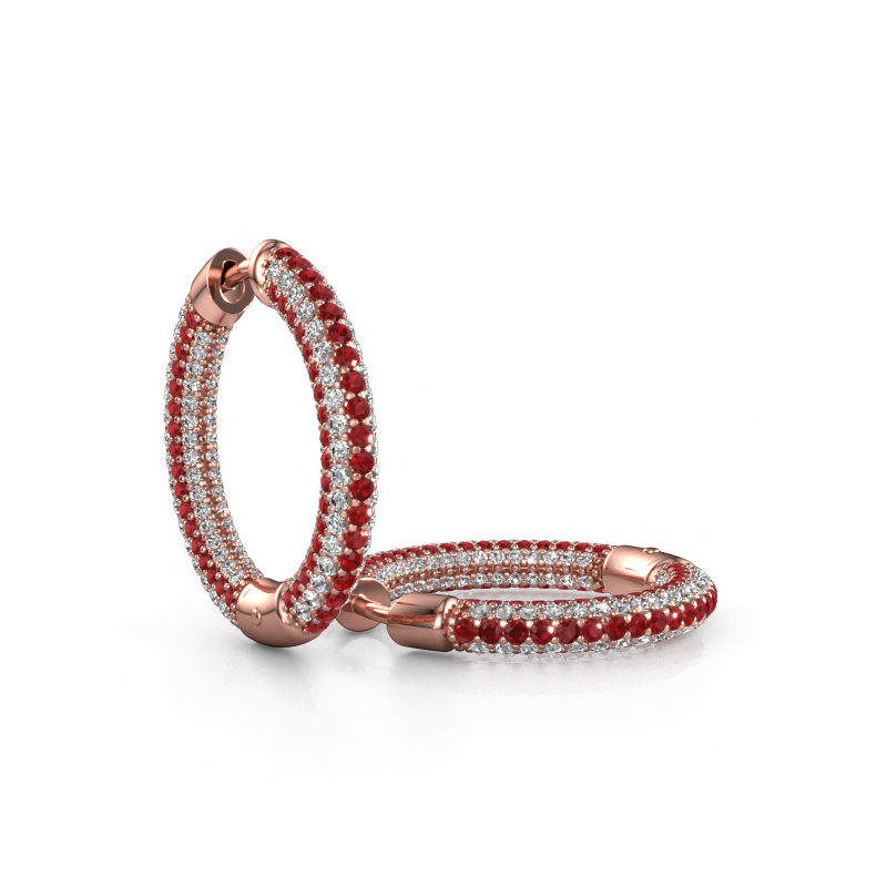 Image of Hoop earrings Hope 15mm 585 rose gold Ruby 1 mm