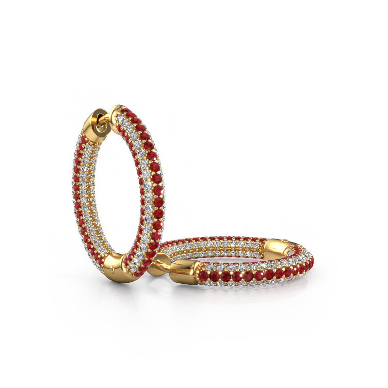 Image of Hoop earrings Hope 15mm 585 gold Ruby 1 mm