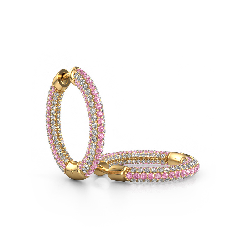 Image de Créoles Hope 15mm 585 or jaune Saphir rose 1 mm