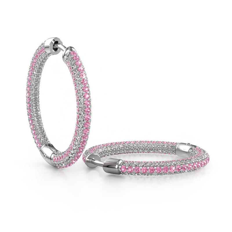Image of Hoop earrings Hope 20mm 585 white gold Pink sapphire 1 mm