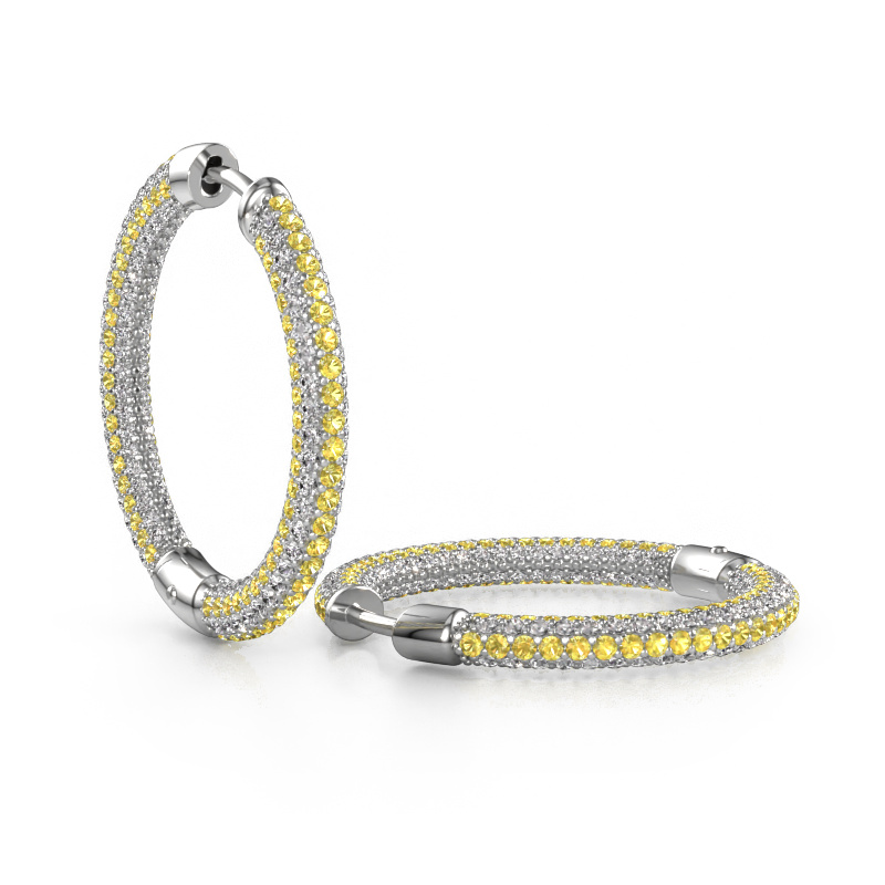 Image of Hoop earrings Hope 20mm 585 white gold Yellow sapphire 1 mm