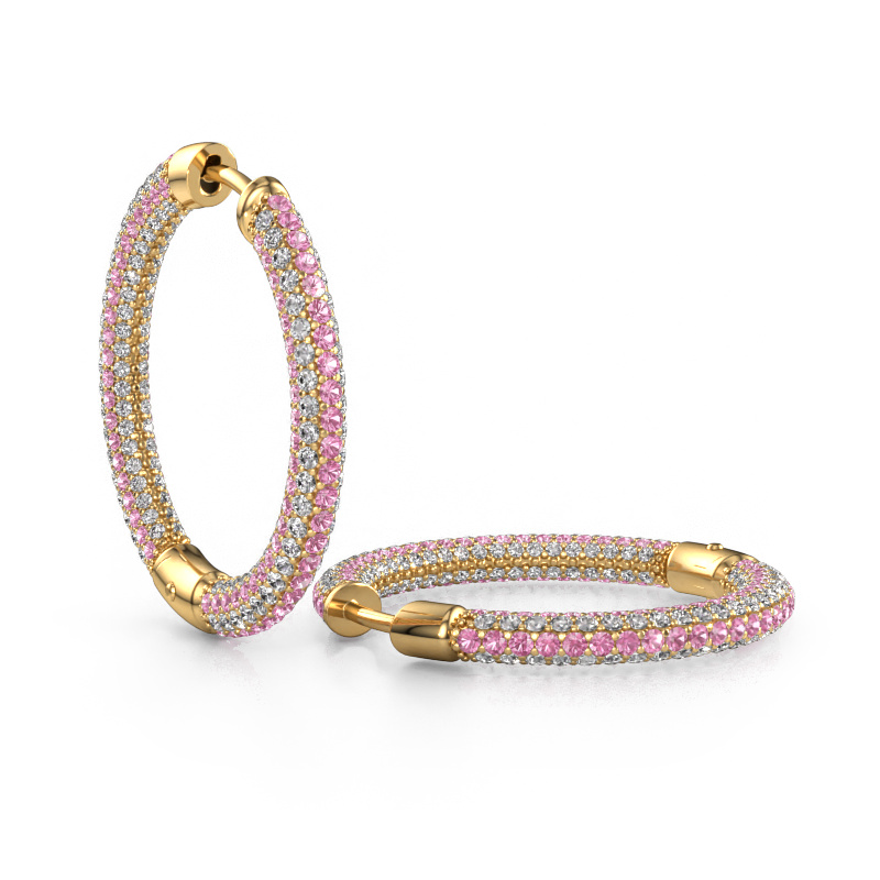 Image of Hoop earrings Hope 20mm 585 gold Pink sapphire 1 mm