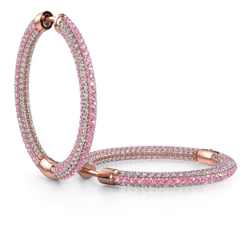 Image of Hoop earrings Hope 25mm 585 rose gold Pink sapphire 1 mm