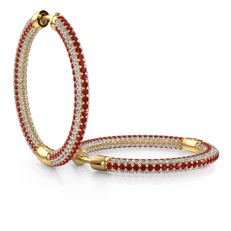 Image of Hoop earrings Hope 25mm 585 gold Ruby 1 mm