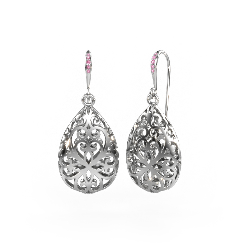 Image of Drop earrings Idalia 1 585 white gold Pink sapphire 1.1 mm