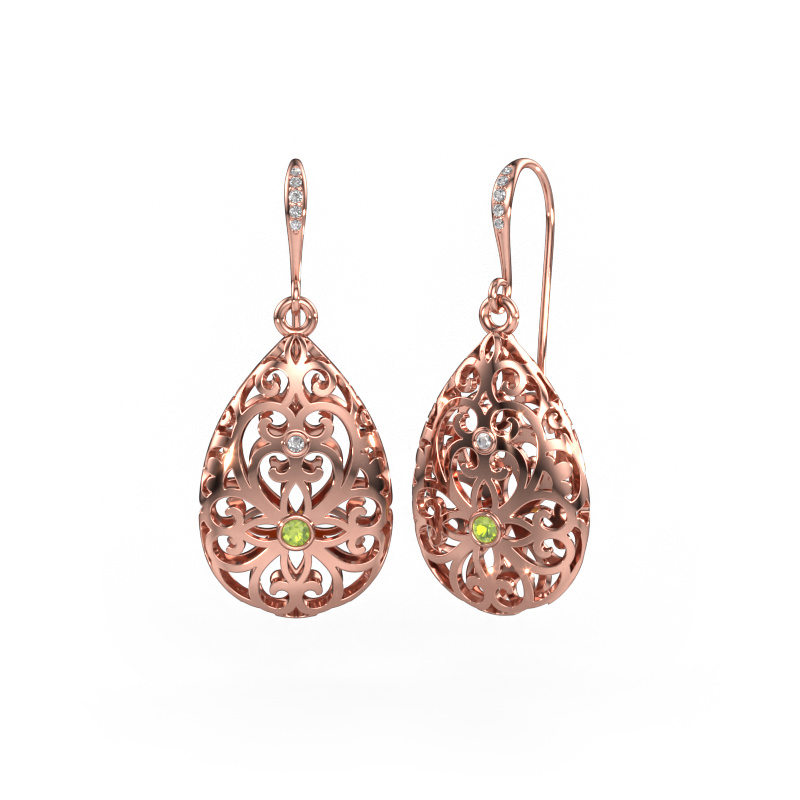 Image of Drop earrings Idalia 2 585 rose gold Peridot 2 mm