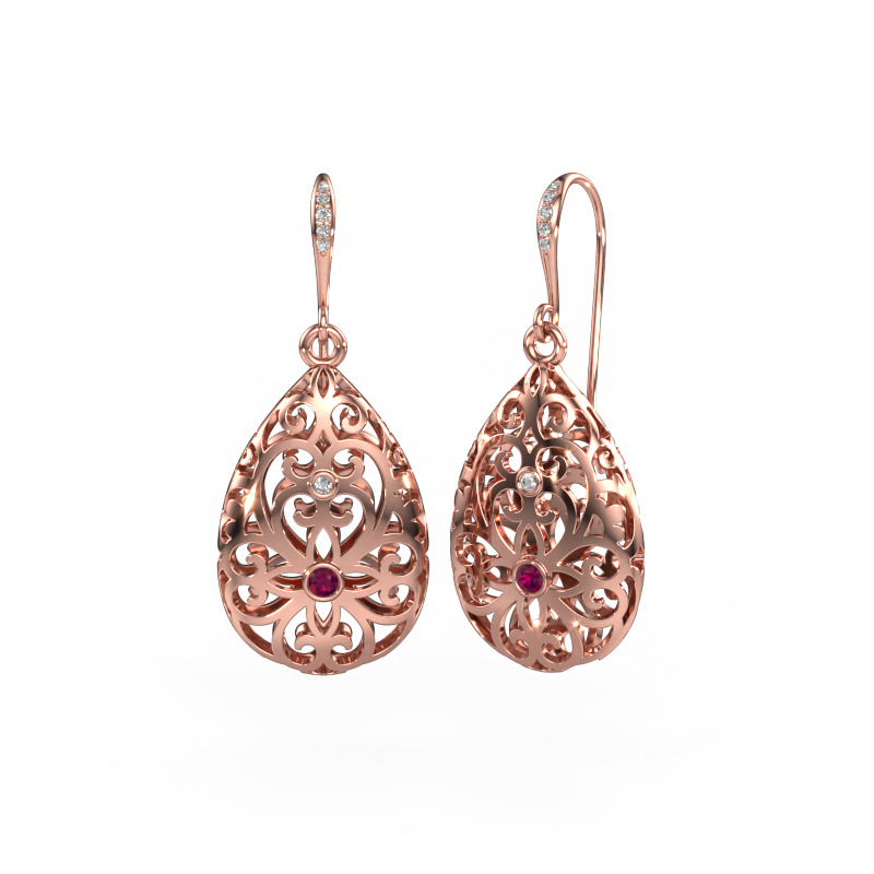 Image of Drop earrings Idalia 2 585 rose gold Rhodolite 2 mm