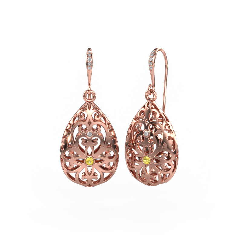 Image of Drop earrings Idalia 2 585 rose gold Yellow sapphire 2 mm