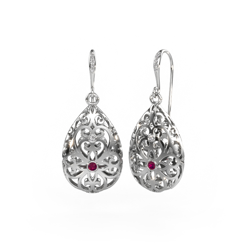 Image of Drop earrings Idalia 2 585 white gold Rhodolite 2 mm