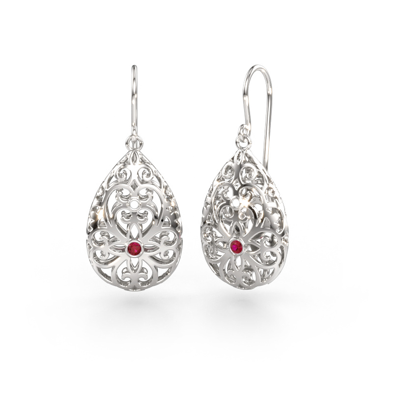 Image of Drop earrings Idalia 2 585 white gold Ruby 2 mm