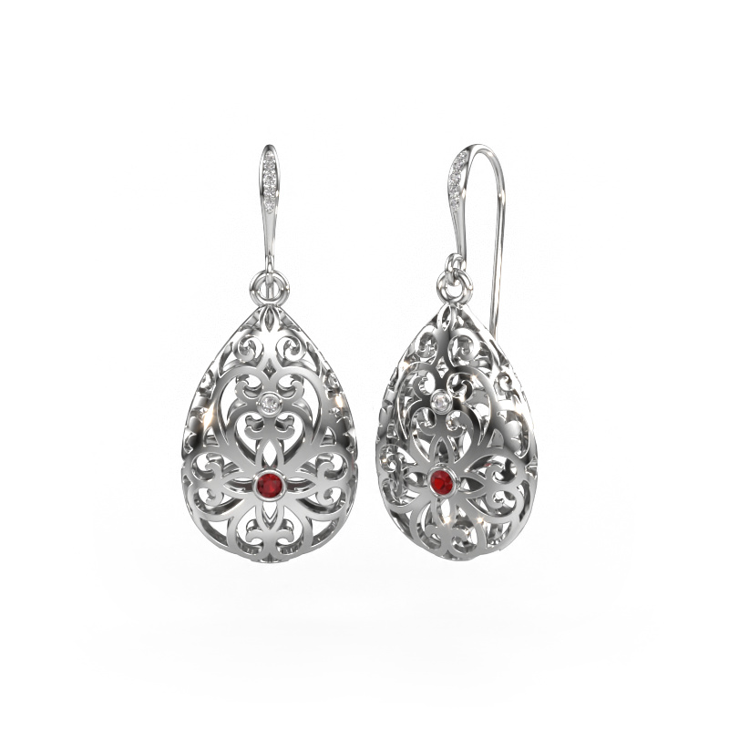 Image of Drop earrings Idalia 2 585 white gold Ruby 2 mm