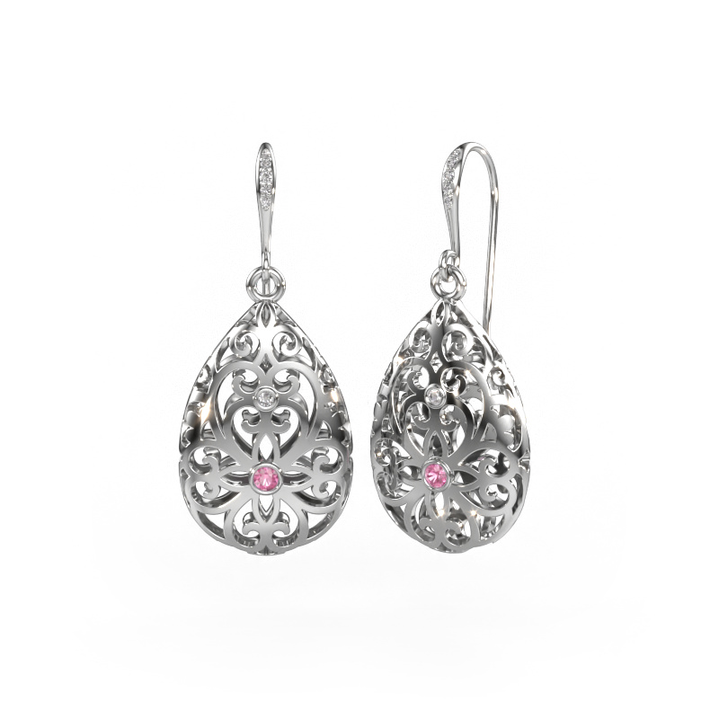 Image of Drop earrings Idalia 2 585 white gold Pink sapphire 2 mm