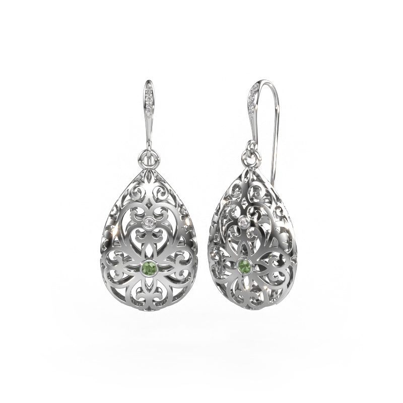 Image of Drop earrings Idalia 2 585 white gold Tourmaline green 2 mm