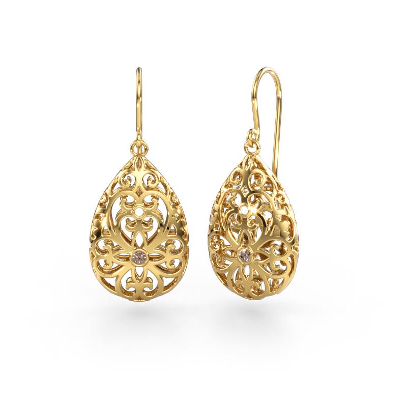 Image of Drop earrings Idalia 2 585 gold Brown diamond 0.09 crt