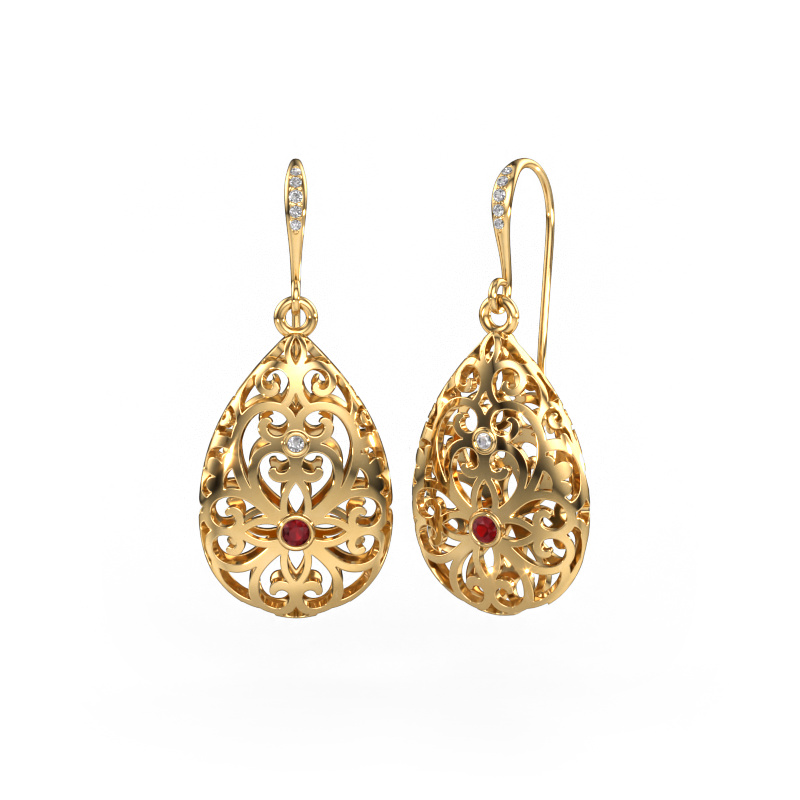Image of Drop earrings Idalia 2 585 gold Ruby 2 mm