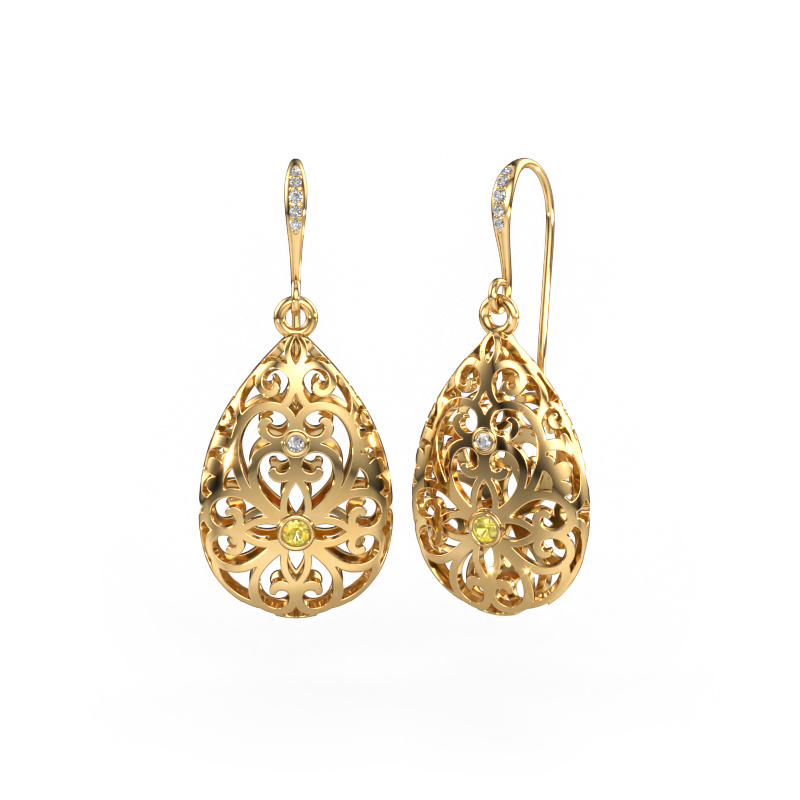 Image of Drop earrings Idalia 2 585 gold Yellow sapphire 2 mm