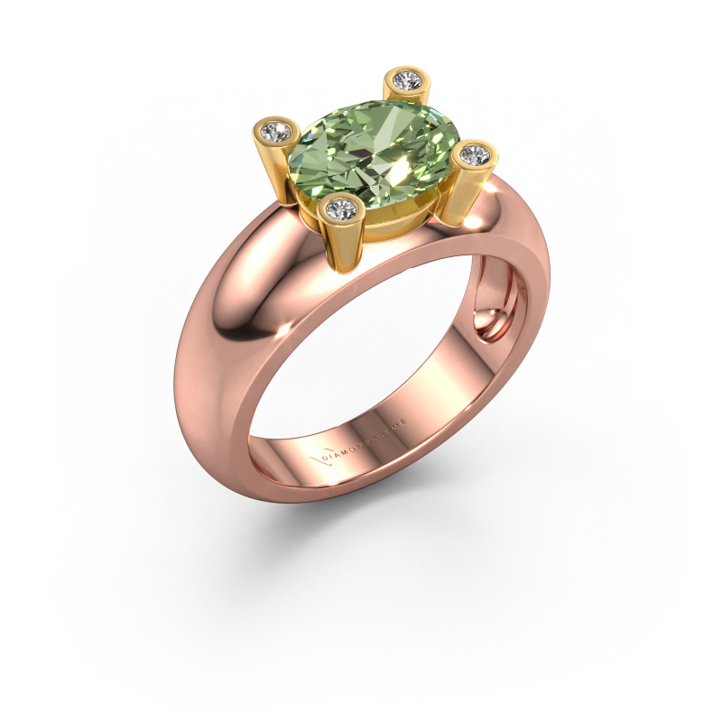 Image de Bague Tamara OVL 585 or rose Diamants synthétiques vert 9x7 mm