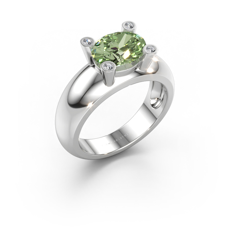 Immagine di Anello Tamara OVL 585 oro bianco Diamante lab grown verde 9x7 mm