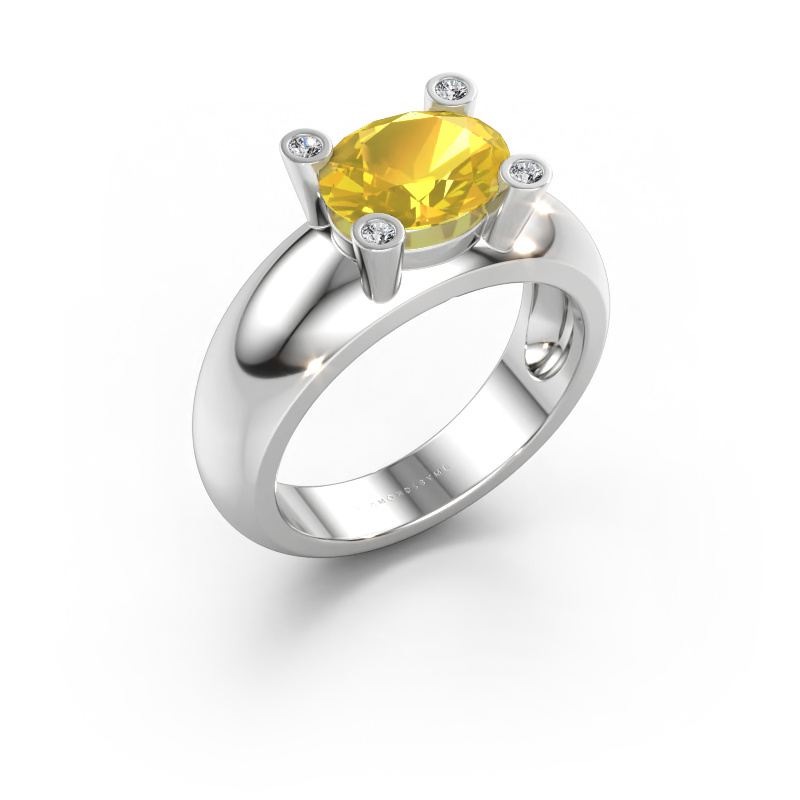 Immagine di Anello Tamara OVL 585 oro bianco Zaffiro giallo 9x7 mm