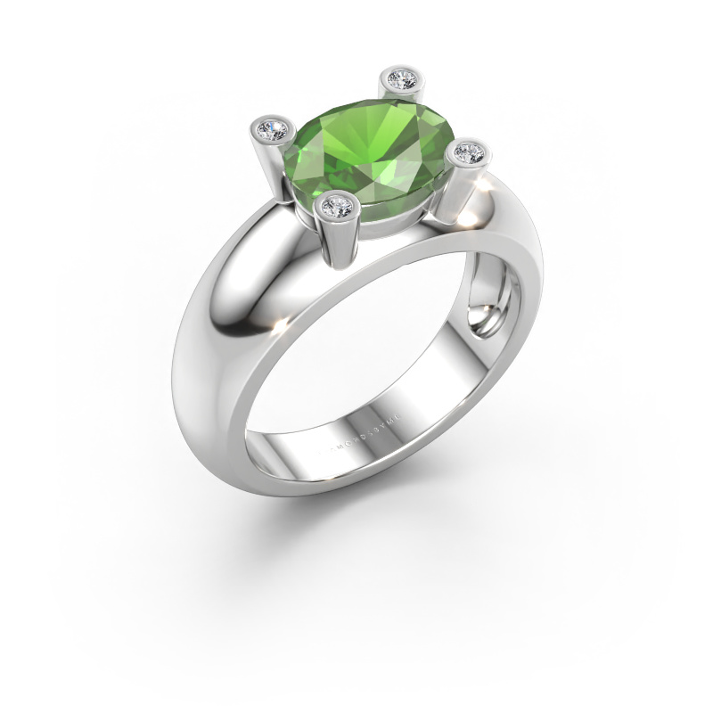 Bild av Ring Tamara OVL 585 vitt guld Grön turmalin 9x7 mm