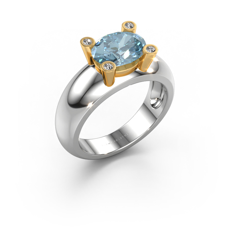Image of Ring Tamara OVL 585 white gold Blue lab grown diamond 9x7 mm