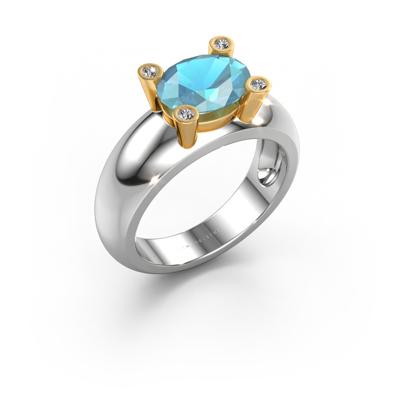 Image of Ring Tamara OVL 585 white gold Blue topaz 9x7 mm
