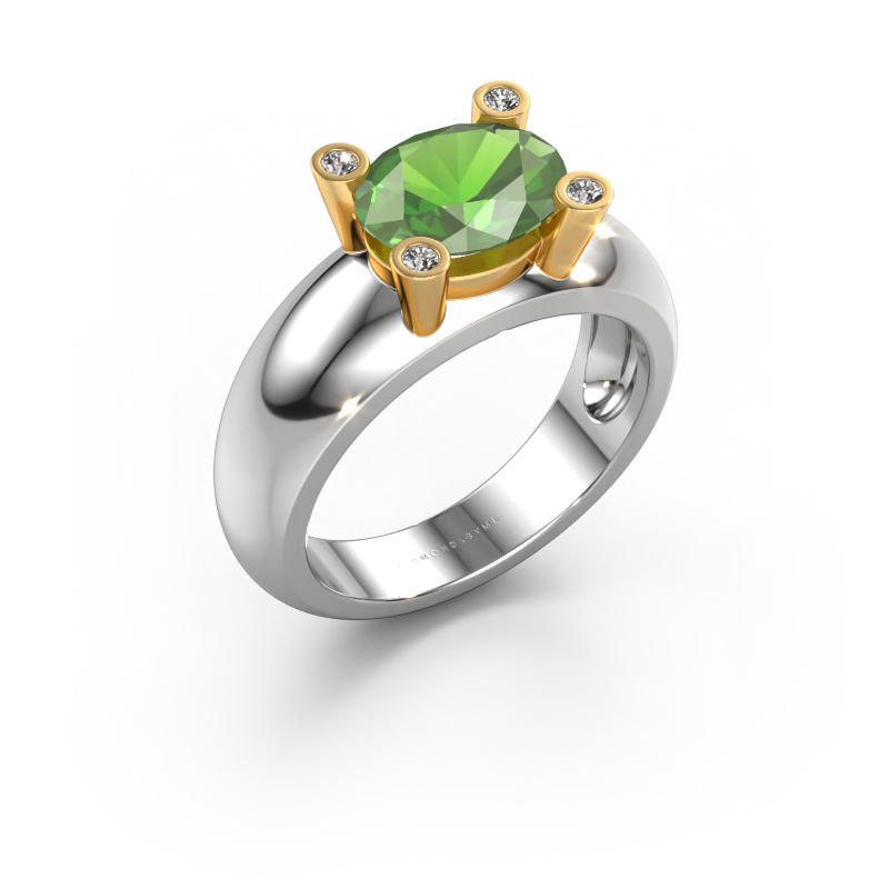 Image de Bague Tamara OVL 585 or blanc Vert tourmaline 9x7 mm